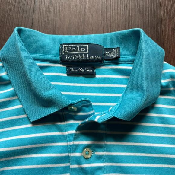 Polo by Ralph Lauren Blue White Stripe Pima Cotton Polo Shirt M - Picture 3 of 5